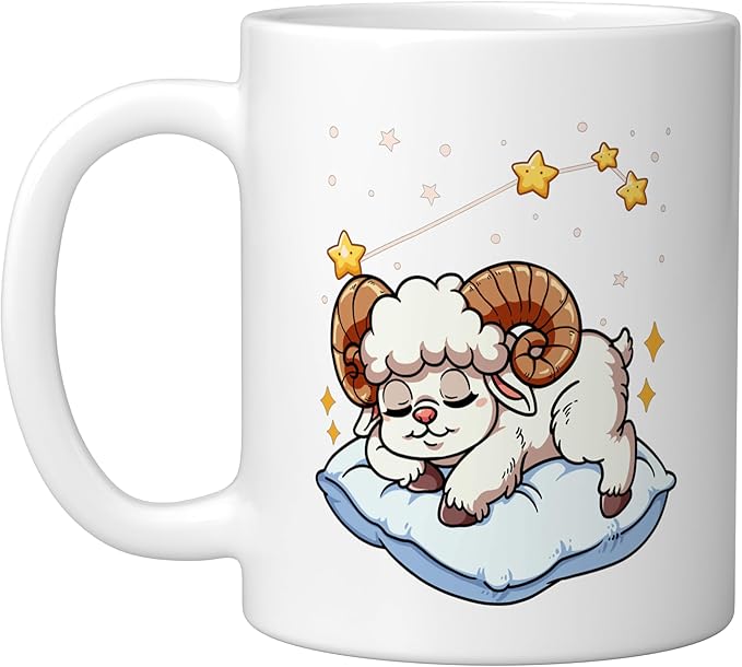Aries Zodiac Sign Sleeping Ceramic Mug, White - Aries Mug for men