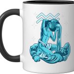 Aquarius Zodiac Sign Ceramic Mug, Black/White - Aquarius Mug for men
