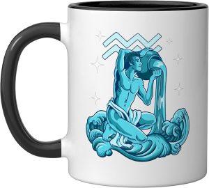 Aquarius Zodiac Sign Ceramic Mug, Black/White - Aquarius Mug for men