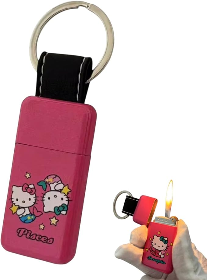 NIVEK Keychain Lighter Horoscope Kitty Cat Y2k 12 Consetellations Astrology Zodiac Birth Signs Kawaii Accessories, Portable Refillable (Pisces) - Pisces for men