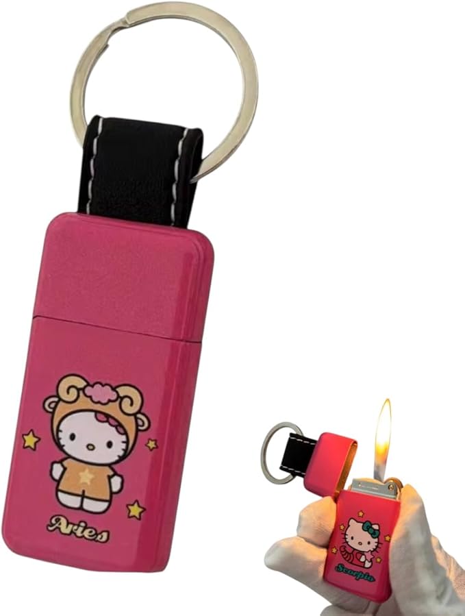 NIVEK Keychain Lighter Horoscope Kitty Cat Y2k 12 Consetellations Astrology Zodiac Birth Signs Kawaii Accessories, Portable Refillable (Aries) - Aries Ring for men