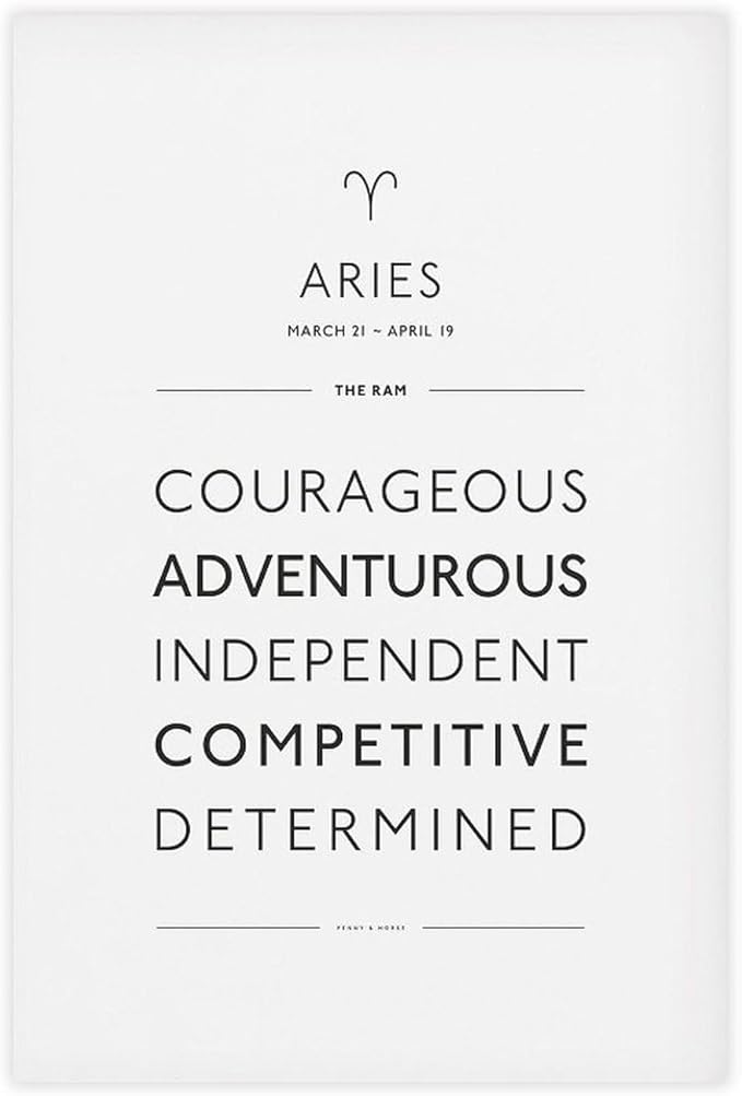 Aries zodiac sign characteristics, dates, interpretations, astrology poster Canvas Posters Wall Art Bedroom Office Room Decor Gift Unframe 20x30inch - Aries Poster for men