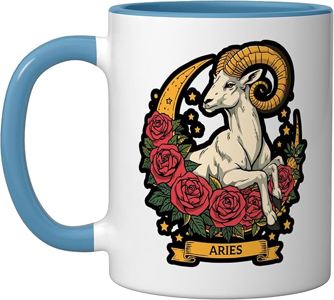 Aries Zodiac Sign Ram Fire Astrology Birthdate Brave Ceramic Mug, Blue/White - Aries Mug for men