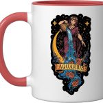 Aquarius Zodiac Sign Water Bearer Astrology Birthdate Ceramic Mug, Red/White - Aquarius Mug for men