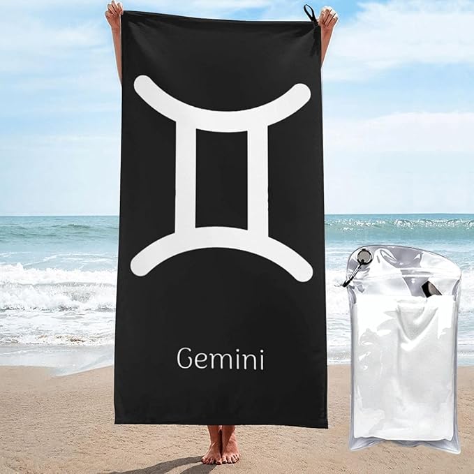 OUTMX Gemini Sign Beach Towel with Travel Bag 31.5"x63" Quick Dry Sand Free Lightweight Large Oversized Towels Light Vacation Essentials - Gemini Blanket for men