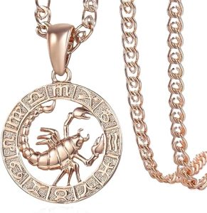 1 Pc Rose Gold Plated 12 Constellation Sign Pendant, Snake Chain Necklace, Zodiac Charm Jewelry Gift for Women and Men - Style Scorpio, Length 3mm X 20 Inch Snake Chain - Scorpio Accessories for men