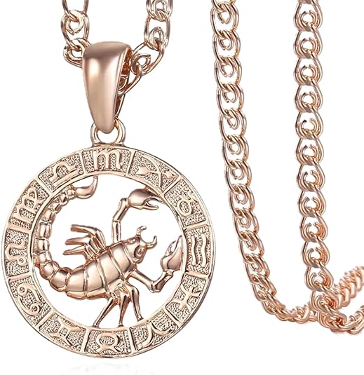 1 Pc Rose Gold Plated 12 Constellation Sign Pendant, Snake Chain Necklace, Zodiac Charm Jewelry Gift for Women and Men - Style Scorpio, Length 3mm X 20 Inch Snake Chain - Scorpio Accessories for men