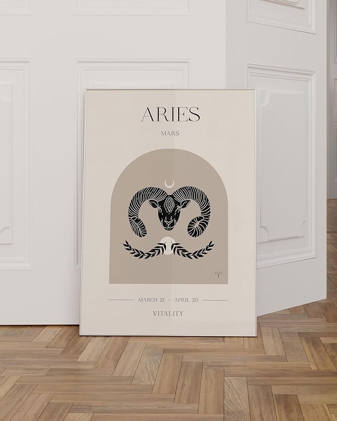 Aries Zodiac Sign Poster - Boho Wall Art Astrology Print - Minimalist Constellation Ram Horoscope Gift - Aries Poster for men