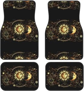Sun Crescent Moon Stars Astrology Tarot Cards 4 Pieces Car Floor Mats Car Carpets Full Sets Universal Fit for SUV, Vans, Sedans, Trucks All Weather Protection Auto Foot Carpet - Virgo Car Floor Mat for men