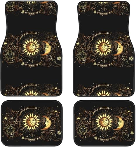 Sun Crescent Moon Stars Astrology Tarot Cards 4 Pieces Car Floor Mats Car Carpets Full Sets Universal Fit for SUV, Vans, Sedans, Trucks All Weather Protection Auto Foot Carpet - Virgo Car Floor Mat for men