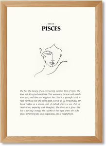 Framed Pisces Zodiac Poster Canvas Print Art Minimalist Aesthetic Wall Art Painting Elegant Pictures for Bedroom Dorm Room Decoration Pisces Wall Decor Art Print (Wood Framed,12L x16W) - Pisces Canvas for men