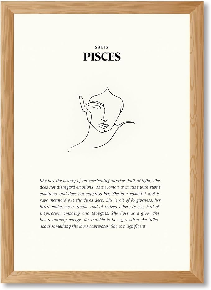 Framed Pisces Zodiac Poster Canvas Print Art Minimalist Aesthetic Wall Art Painting Elegant Pictures for Bedroom Dorm Room Decoration Pisces Wall Decor Art Print (Wood Framed,12L x16W) - Pisces Canvas for men