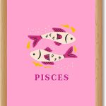 Framed Pisces Zodiac Sign Poster Canvas Print Art Trendy Quirky Wall Art Painting Pictures Cute Decoration Wall Decor for Bedroom Dorm Room Apartment Art Print (Wood Framed,12L x16W) - Pisces Canvas for men