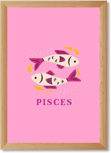 Framed Pisces Zodiac Sign Poster Canvas Print Art Trendy Quirky Wall Art Painting Pictures Cute Decoration Wall Decor for Bedroom Dorm Room Apartment Art Print (Wood Framed,12L x16W) - Pisces Canvas for men