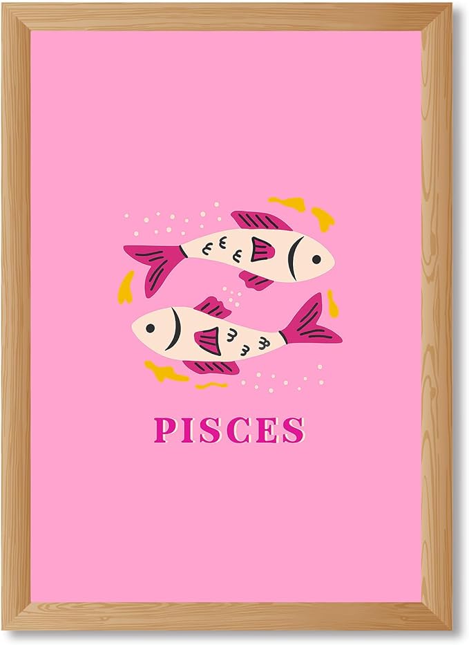Framed Pisces Zodiac Sign Poster Canvas Print Art Trendy Quirky Wall Art Painting Pictures Cute Decoration Wall Decor for Bedroom Dorm Room Apartment Art Print (Wood Framed,12L x16W) - Pisces Canvas for men