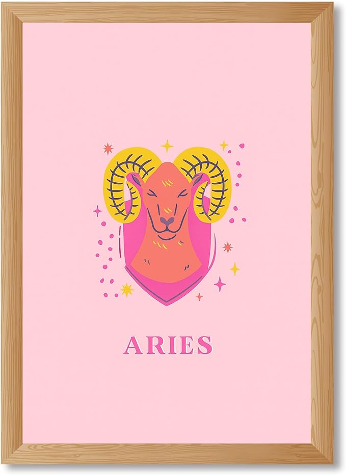 Framed Aries Zodiac Sign Canvas Print Art Funky Wall Art Painting Cute Wall Decoration Aries Zodiac Poster for Bedroom Home Decor Trendy Art Print Pictures Dorm Room Wall Decor (Wood Framed,12L x16W) - Aries Canvas for men
