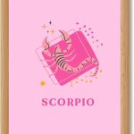 Framed Pink Scorpio Zodiac Sign Canvas Print Art Trendy Wall Art Painting Cute Pictures Minimalist Aesthetic Wall Decor for Dorm Room Apartment Decoration (Wood Framed,12L x16W) - Scorpio Canvas for men