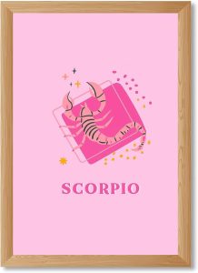Framed Pink Scorpio Zodiac Sign Canvas Print Art Trendy Wall Art Painting Cute Pictures Minimalist Aesthetic Wall Decor for Dorm Room Apartment Decoration (Wood Framed,12L x16W) - Scorpio Canvas for men