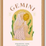 Framed Gemini Zodiac Sign Canvas Print Art Boho Wall Art Elegant Painting Pictures Trendy Wall Decor Home Decor Dorm Room Art Print Decoration (Wood Framed,12L x16W) - Gemini Canvas for men