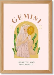 Framed Gemini Zodiac Sign Canvas Print Art Boho Wall Art Elegant Painting Pictures Trendy Wall Decor Home Decor Dorm Room Art Print Decoration (Wood Framed,12L x16W) - Gemini Canvas for men