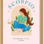 Framed Scorpio Zodiac Sign Girl Canvas Print Art Boho Trendy Wall Art Painting Pictures Minimalist Aesthetic Wall Decor Home Decor for Living Room Apartment (Wood Framed,12L x16W) - Scorpio Canvas for men