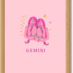 Framed Gemini Zodiac Sign Poster Canvas Print Art Modern Painting Pictures Cute Art Print Wall Decor for Bedroom Dorm Room Wall Decoration Trendy Home Decor (Wood Framed,12L x16W) - Gemini Canvas for men