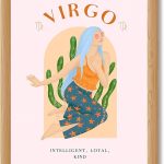 Framed Virgo Zodiac Sign Poster Canvas Print Art Cute Wall Art Painting Pictures Boho Trendy Wall Decoration for Bedroom Living Room Dorm Room Home Decor (Wood Framed,12L x16W) - Virgo Poster for men