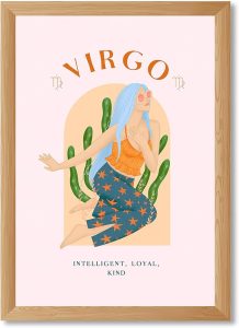 Framed Virgo Zodiac Sign Poster Canvas Print Art Cute Wall Art Painting Pictures Boho Trendy Wall Decoration for Bedroom Living Room Dorm Room Home Decor (Wood Framed,12L x16W) - Virgo Poster for men