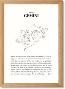Framed Gemini Zodiac Sign Canvas Print Art Minimalist Aesthetic Trendy Wall Art Wall Decoration Painting Pictures Exquisite Art Print for Living Room Bedroom Dorm Room Home Decor (Wood Framed,12L"x16W") - Gemini Canvas for men