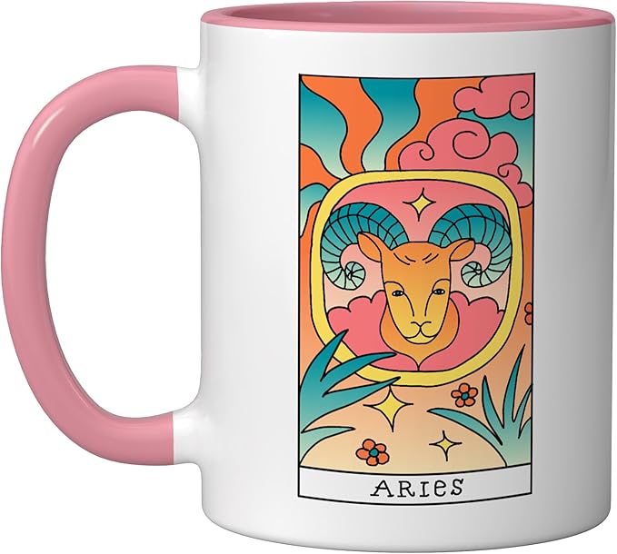 Aries | Zodiac Sign Zodiac Sign Ceramic Mug, Pink/White - Aries Mug for men