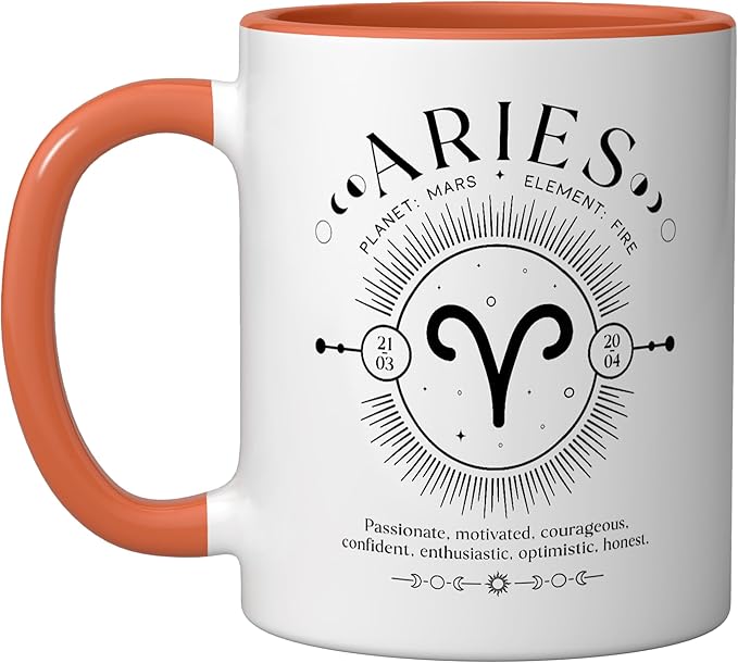 Aries Facts Zodiac Sign Retro Astrology Aries Ceramic Mug, Orange/White - Aries Mug for men