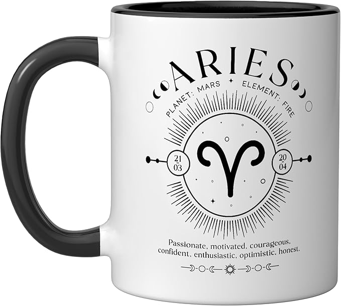 Aries Facts Zodiac Sign Retro Astrology Aries Ceramic Mug, Black/White - Aries Mug for men