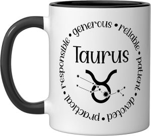 Taurus Facts - Astrology Zodiac Sign Taurus Ceramic Mug, Black/White - Taurus for men