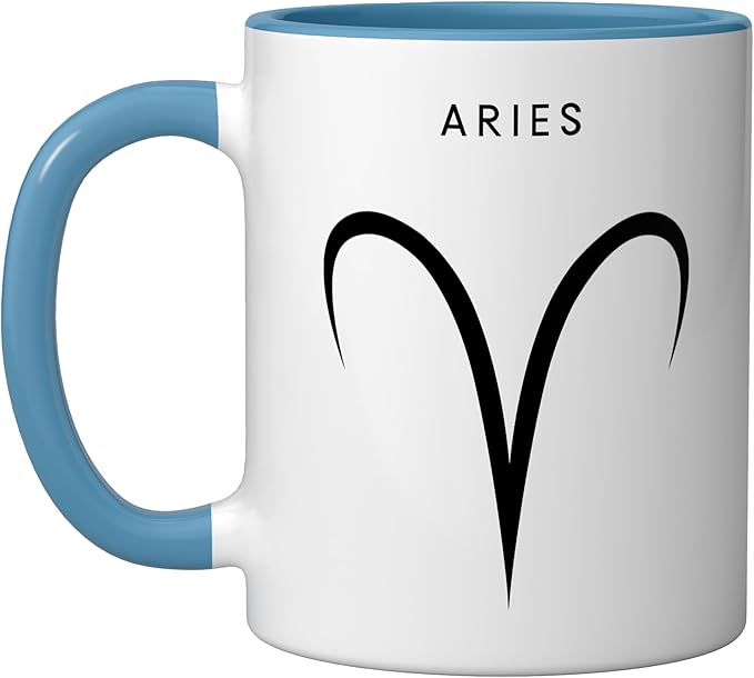 Aries The Ram - Minimalist Zodiac Sign Ceramic Mug, Blue/White - Aries Mug for men