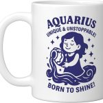 Aquarius Sign Of Zodiac Cute For Kids and Women Ceramic Mug, White - Aquarius Mug for men