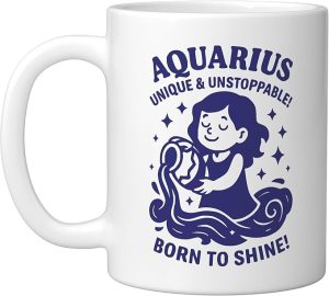 Aquarius Sign Of Zodiac Cute For Kids and Women Ceramic Mug, White - Aquarius Mug for men