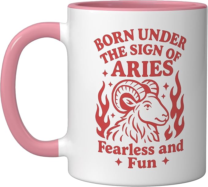 Aries Sign Of Zodiac Cute For Kids and Women Ceramic Mug, Pink/White - Aries Mug for men