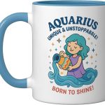 Aquarius Sign Of Zodiac Cute For Kids Ceramic Mug, Blue/White - Aquarius Mug for men