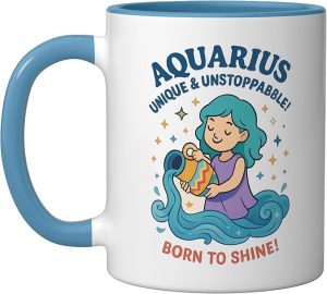 Aquarius Sign Of Zodiac Cute For Kids Ceramic Mug, Blue/White - Aquarius Mug for men
