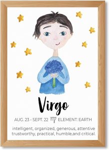Framed Virgo Zodiac Poster Canvas Print Art Cute Wall Art Painting Pictures Home Decor Whimsical Minimalist Aesthetic Art Print for Living Room Dorm Room Wall Decoration (Wood Framed,12L x16W) - Virgo Poster for men