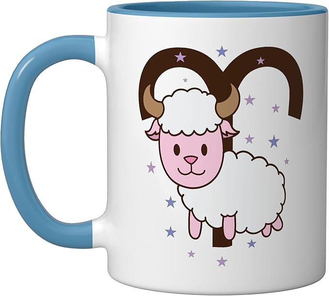 Aries Zodiac Sign as Animal Horoscope Ceramic Mug, Blue/White - Aries Mug for men