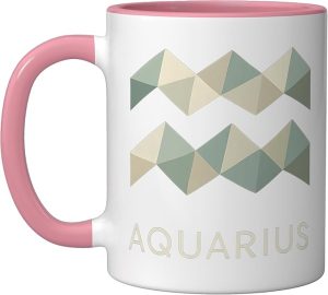 Aquarius Geometric Zodiac Art Ceramic Mug, Pink/White - Aquarius Mug for men