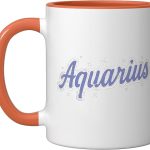Aquarius Retro Script Zodiac Purple Ceramic Mug, Orange/White - Aquarius Mug for men