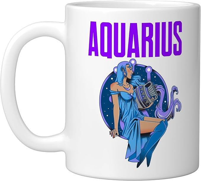 Aquarius Zodiac Sign Astrological Horoscope Birthday Gift Ceramic Mug, White - Aquarius Mug for men