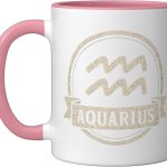 Aquarius Zodiac Retro Graphic Ceramic Mug, Pink/White - Aquarius Mug for men