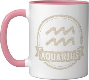 Aquarius Zodiac Retro Graphic Ceramic Mug, Pink/White - Aquarius Mug for men