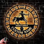 Personalized Sagittarius Zodiac Metal Wall Art with LED Lights, Custom Constellation Horoscope Sign, Unique Zodiac Birthday Gift and Modern Home Décor (Style 5) - Sagittarius Home Decor for men