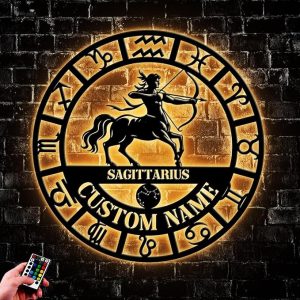 Personalized Sagittarius Zodiac Metal Wall Art with LED Lights, Custom Constellation Horoscope Sign, Unique Zodiac Birthday Gift and Modern Home Décor (Style 5) - Sagittarius Home Decor for men