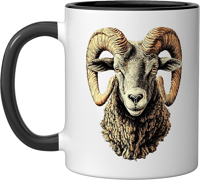 Ram Mouflon Aries Domestic Sheep Wild Sheep Male Sheep Ceramic Mug, Black/White - Aries Mug for men