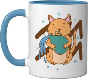 Aquarius Zodiac as an Animal Ceramic Mug, Blue/White - Aquarius Mug for men